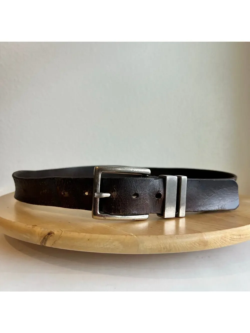 Levi's Worn in Genuine Leather Silver Double Buckle Belt Unisex Size XL